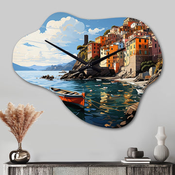 Beige Italy Cinque Terre I - Asymmetric Metal Wall Clock